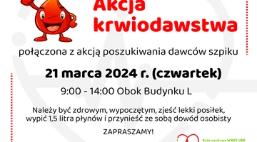 Akcja krwiodawstwa polączona z akcją poszukiwania dawców szpiku